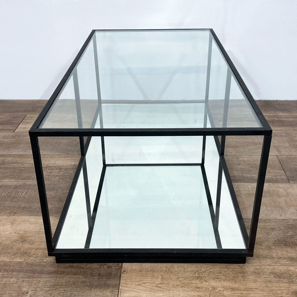 Glass Top Coffee Table with Mirrored Shelf