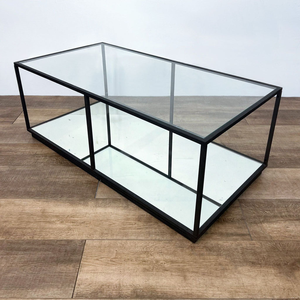 Glass Top Coffee Table with Mirrored Shelf