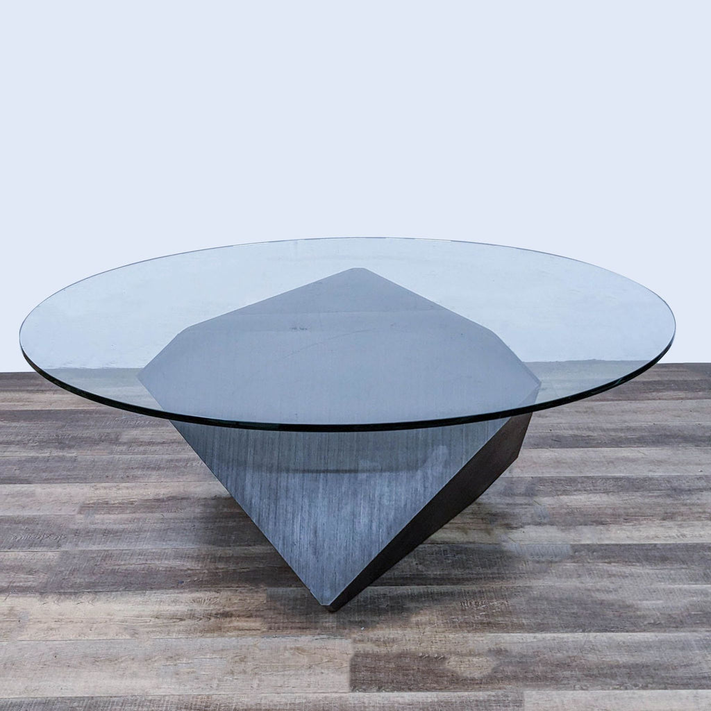 Modern Geometric Dining Table with Round Glass Top