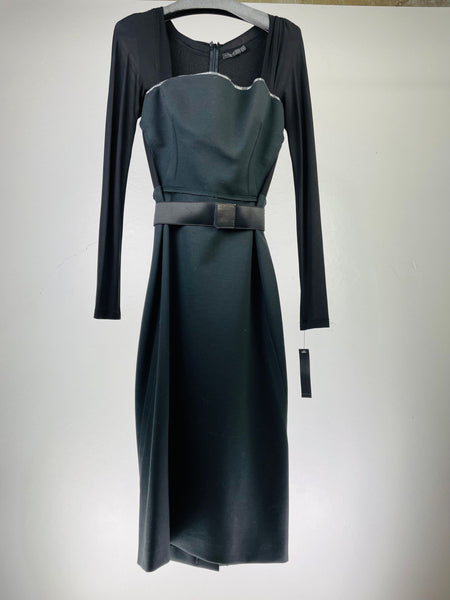Donna Karan women's dress in black, featuring long sleeves and a distinct belt at the waist.