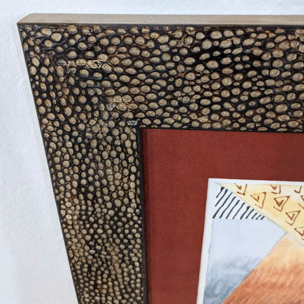 3. Detailed view of the textured, dark speckled frame used for Sudie Rakusin's framed abstract Reperch print.