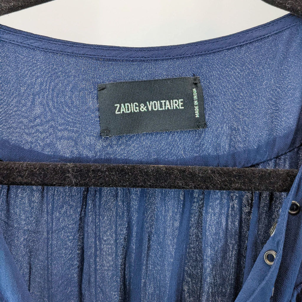 Zadig & Voltaire women's blue velvet dress with brand tag visible on the back neckline.